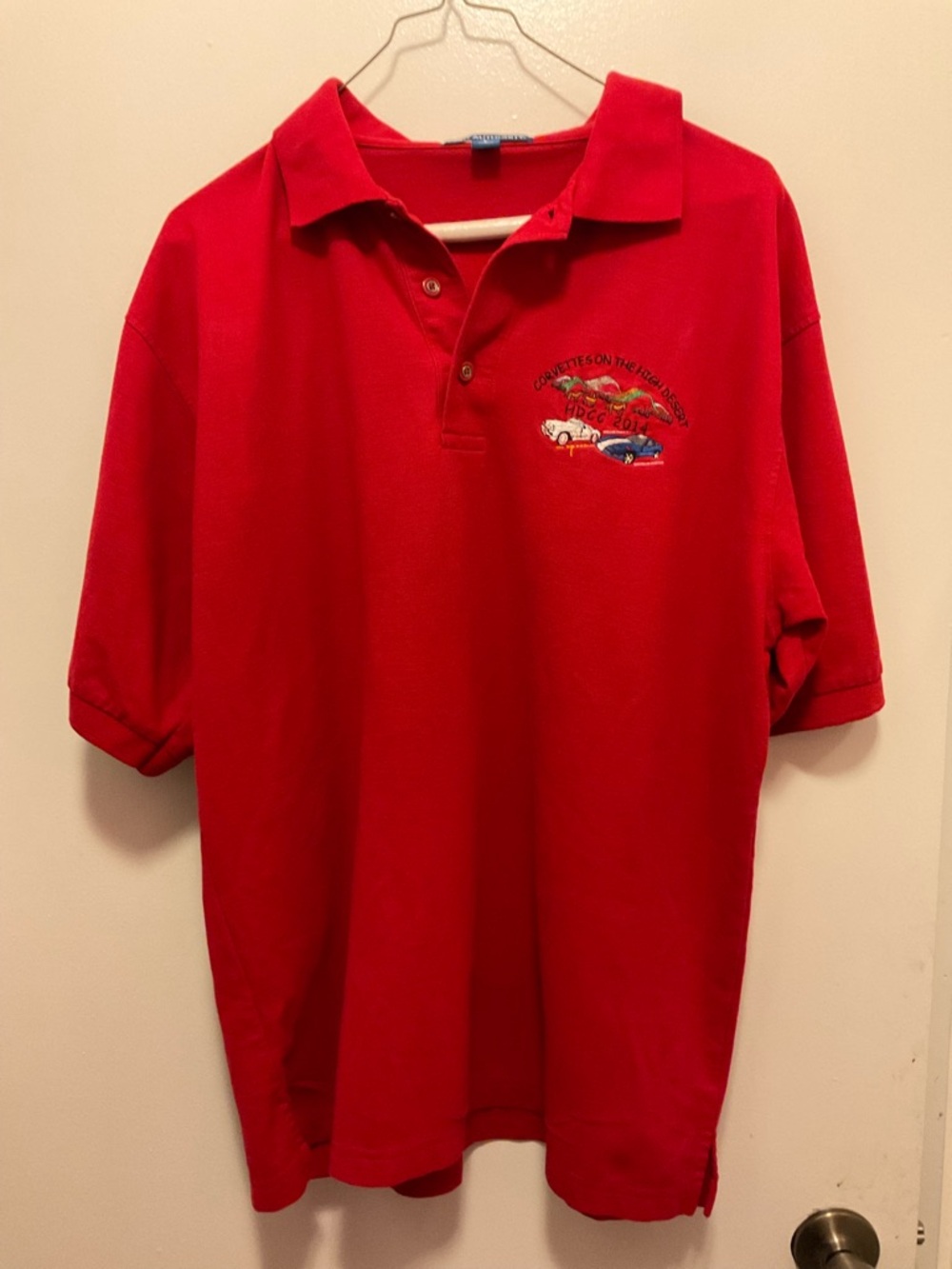7-2026-Port Authority Red Polo Shirt with Collar CORVETTES ON THE HIGH DESERRT